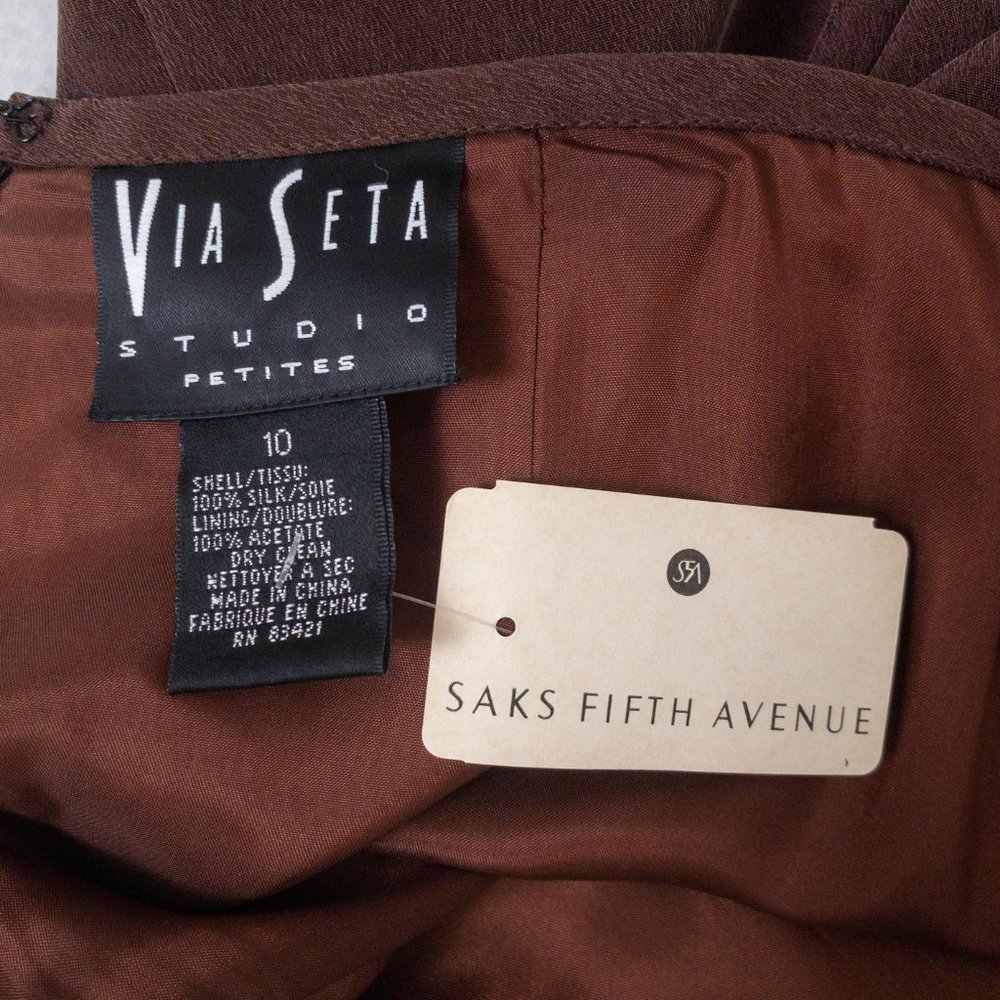 Vintage 90s M Sueded Silk Skirt Power Suit Brown - Picture 13 of 16